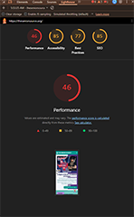 Chrome Lighthouse mobile audit showing scores for performance, accessibility, best practices, and SEO